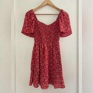 Abercrombie & Fitch Red Flutter Sleeve Smocked Mini Dress